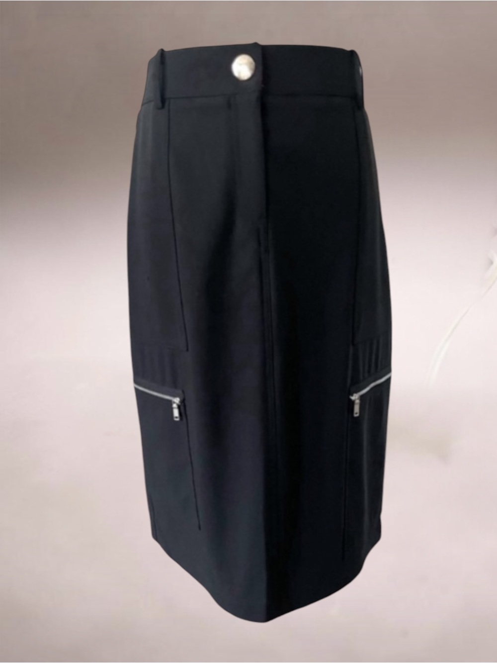 CELINE ZIPPER MOTO FITTED BLACK SKIRT SIZE 44